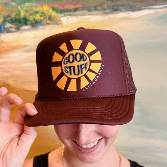 Brown Sun Logo Mesh Back Trucker Hat
