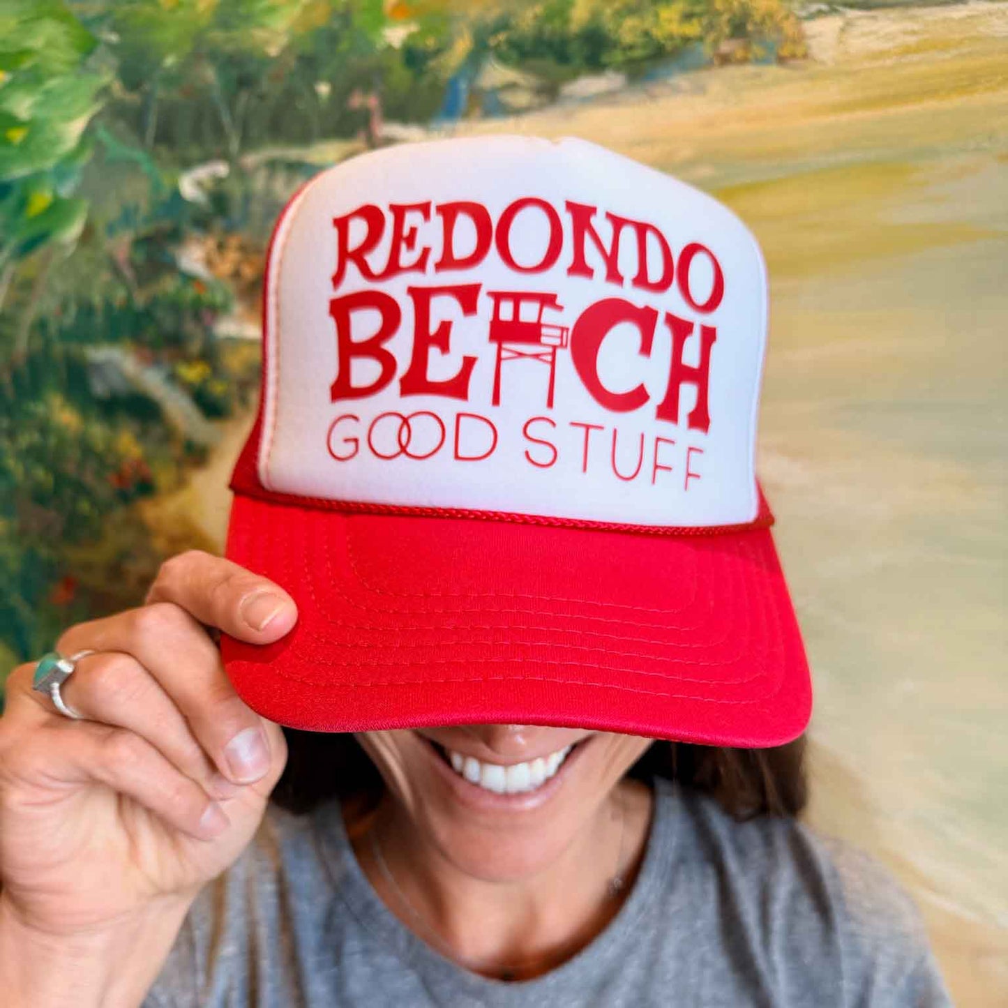 Red Good Stuff Redondo Beach Mesh Back Trucker Hat
