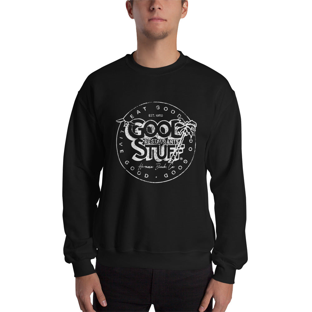 Good Stuff White Distressed Vintage Logo | Unisex Crew Neck Sweatshirt - Gildan