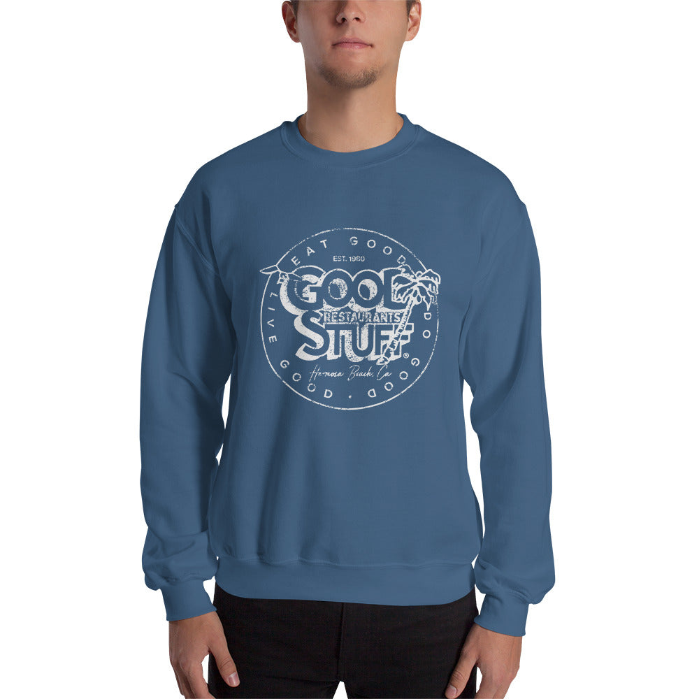 Good Stuff White Distressed Vintage Logo | Unisex Crew Neck Sweatshirt - Gildan