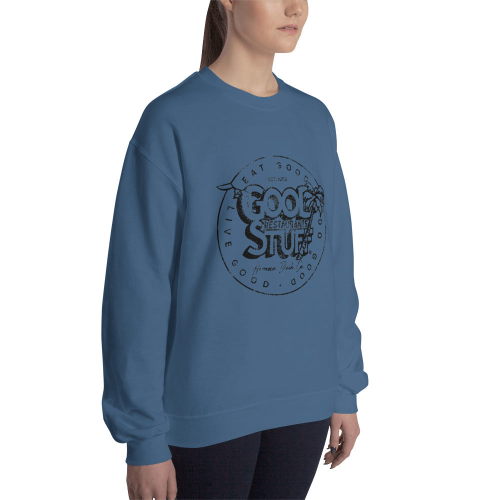 Good Stuff Black Distressed Vintage Logo | Unisex Crew Neck Sweatshirt - Gildan