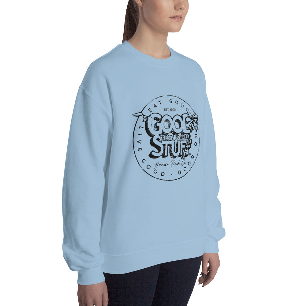 Good Stuff Black Distressed Vintage Logo | Unisex Crew Neck Sweatshirt - Gildan
