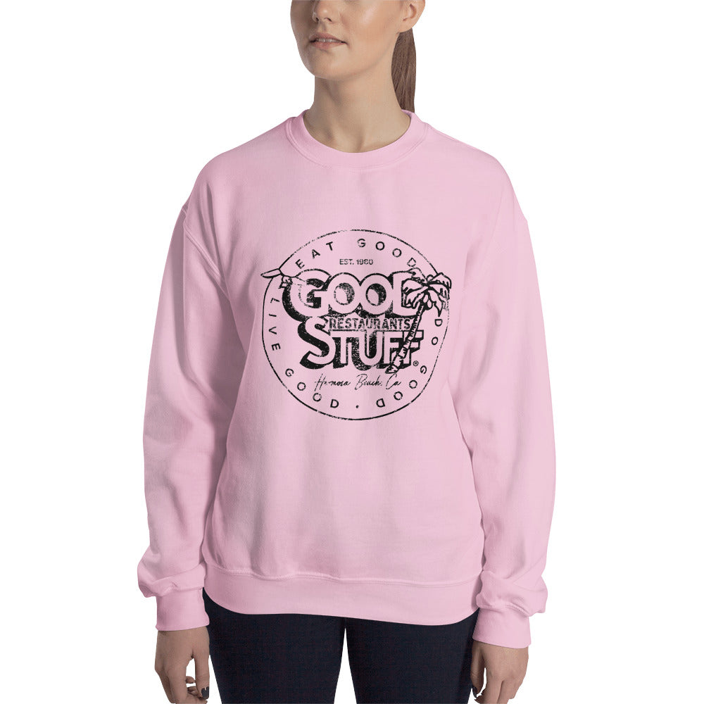Good Stuff Black Distressed Vintage Logo | Unisex Crew Neck Sweatshirt - Gildan