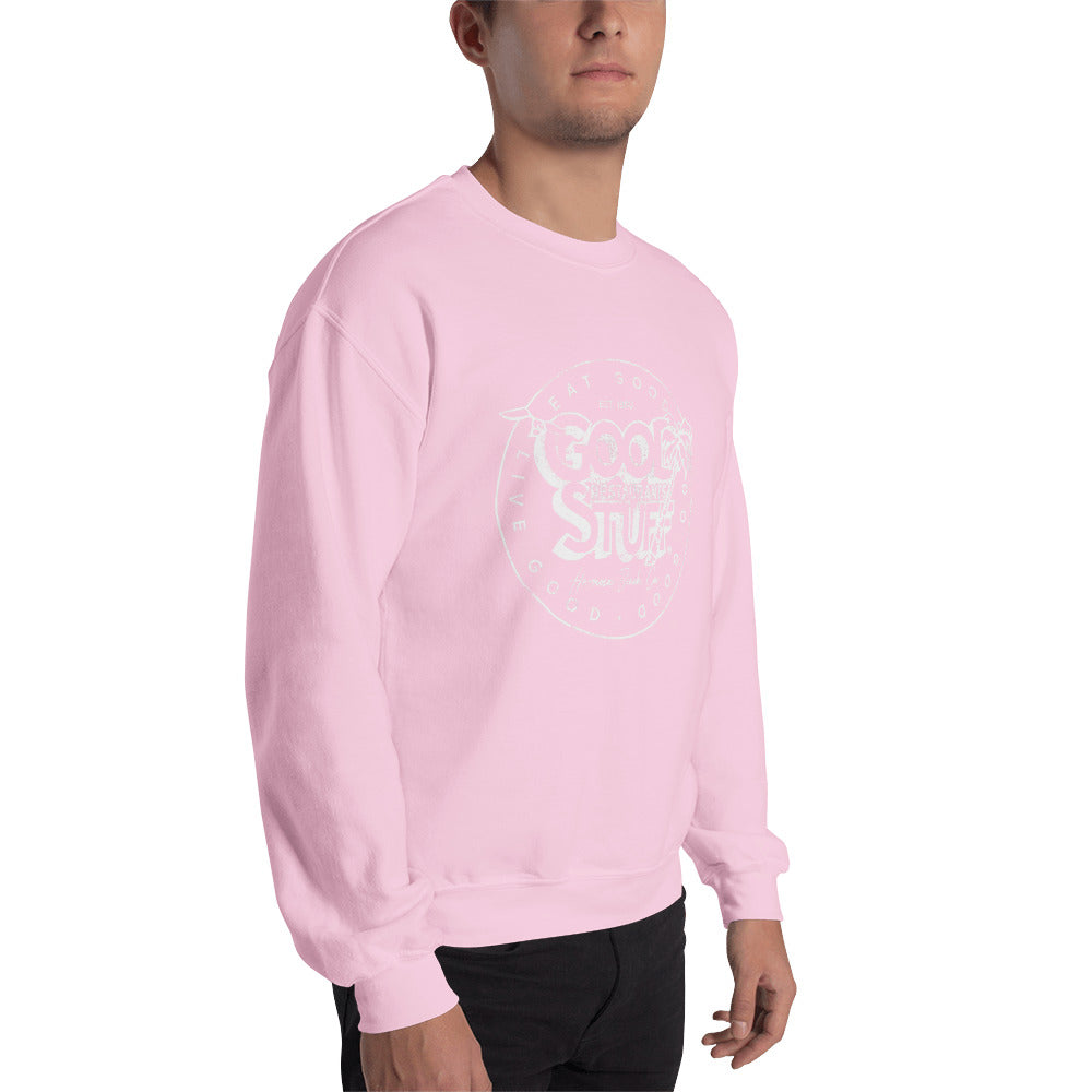 Good Stuff White Distressed Vintage Logo | Unisex Crew Neck Sweatshirt - Gildan