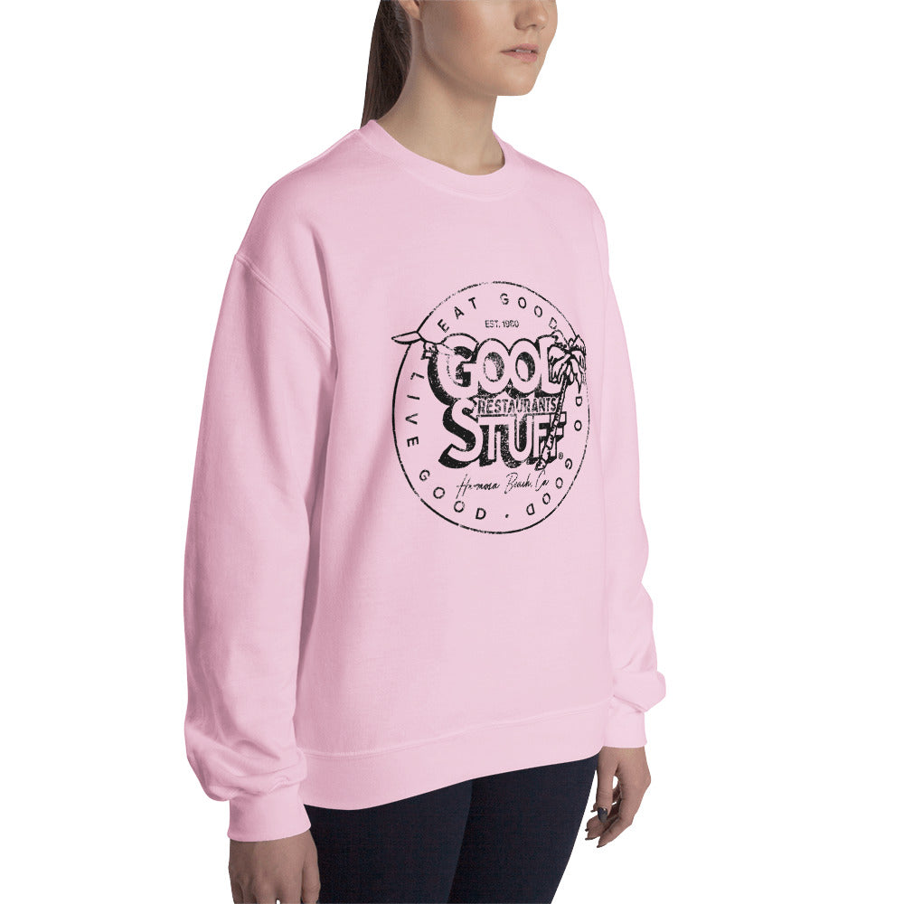 Good Stuff Black Distressed Vintage Logo | Unisex Crew Neck Sweatshirt - Gildan