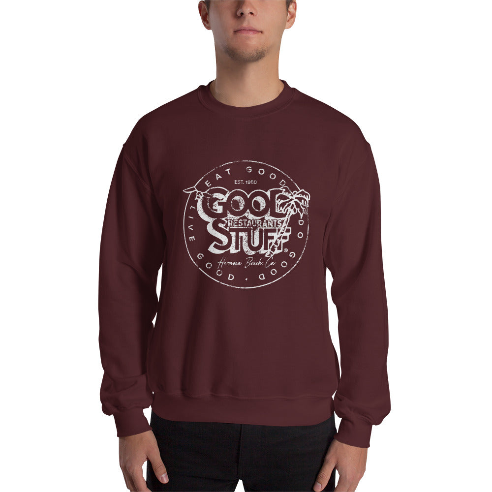 Good Stuff White Distressed Vintage Logo | Unisex Crew Neck Sweatshirt - Gildan