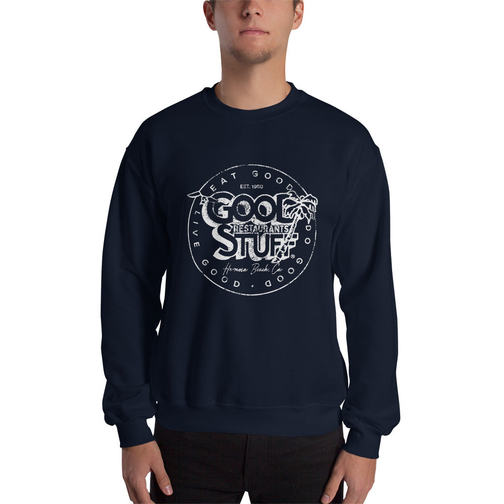 Good Stuff White Distressed Vintage Logo | Unisex Crew Neck Sweatshirt - Gildan