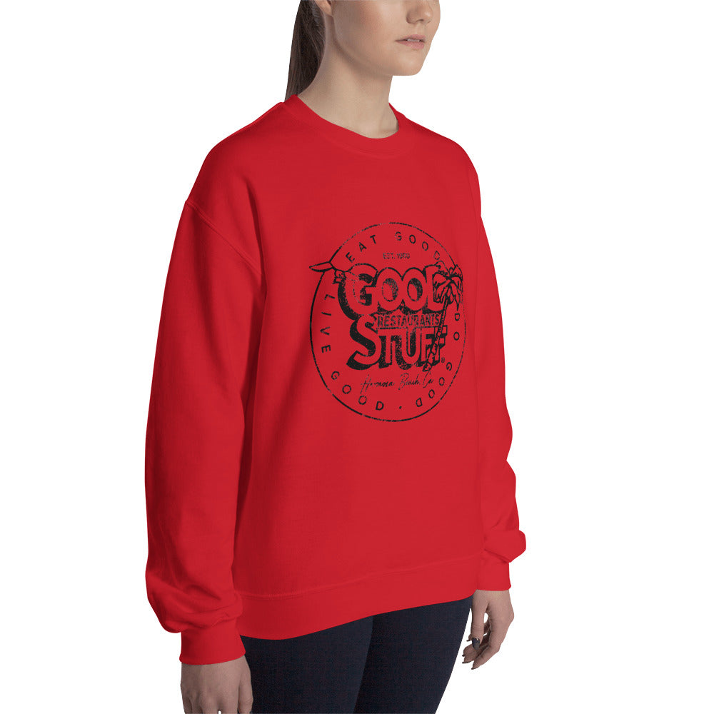 Good Stuff Black Distressed Vintage Logo | Unisex Crew Neck Sweatshirt - Gildan