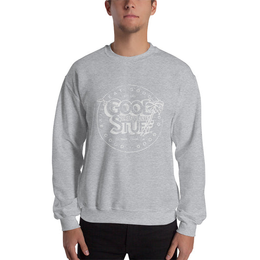 Good Stuff White Distressed Vintage Logo | Unisex Crew Neck Sweatshirt - Gildan