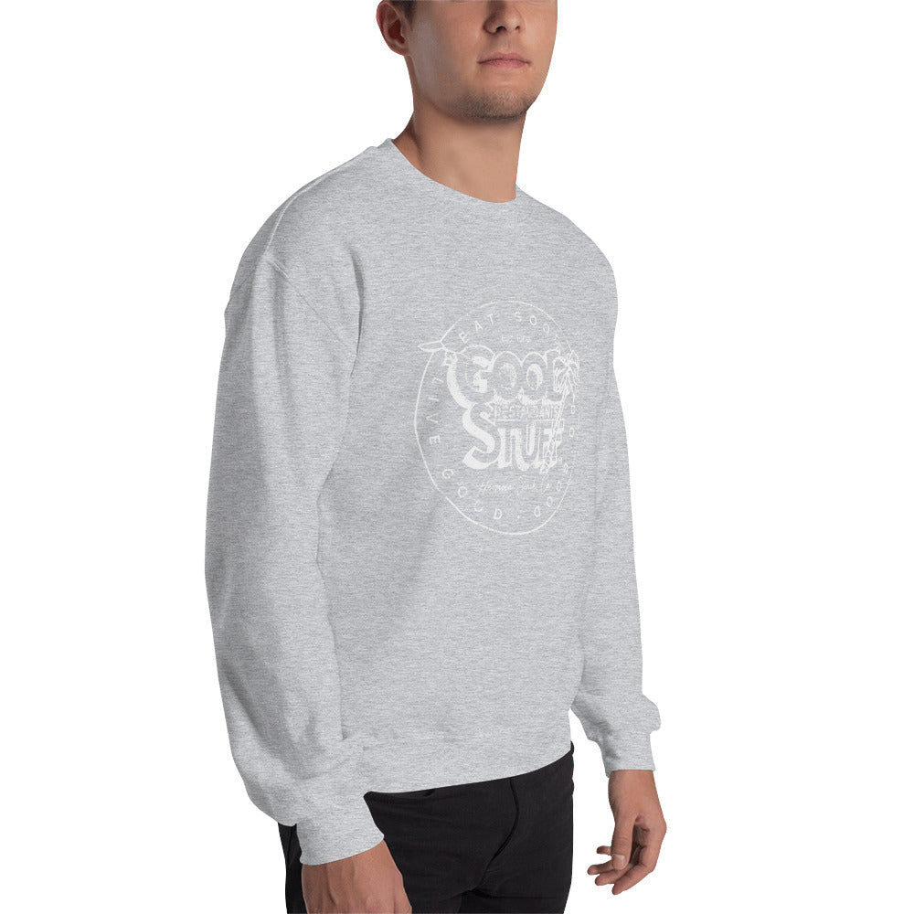 Good Stuff White Distressed Vintage Logo | Unisex Crew Neck Sweatshirt - Gildan