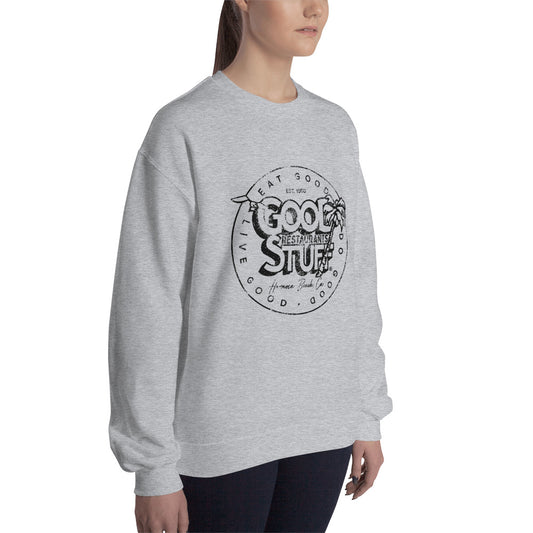 Good Stuff Black Distressed Vintage Logo | Unisex Crew Neck Sweatshirt - Gildan