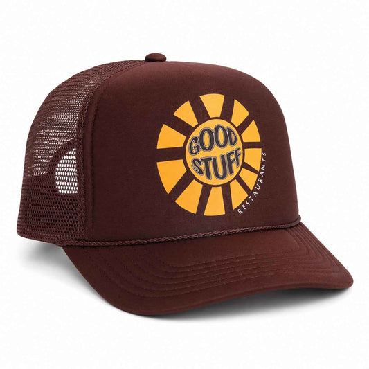 Brown Sun Logo Mesh Back Trucker Hat